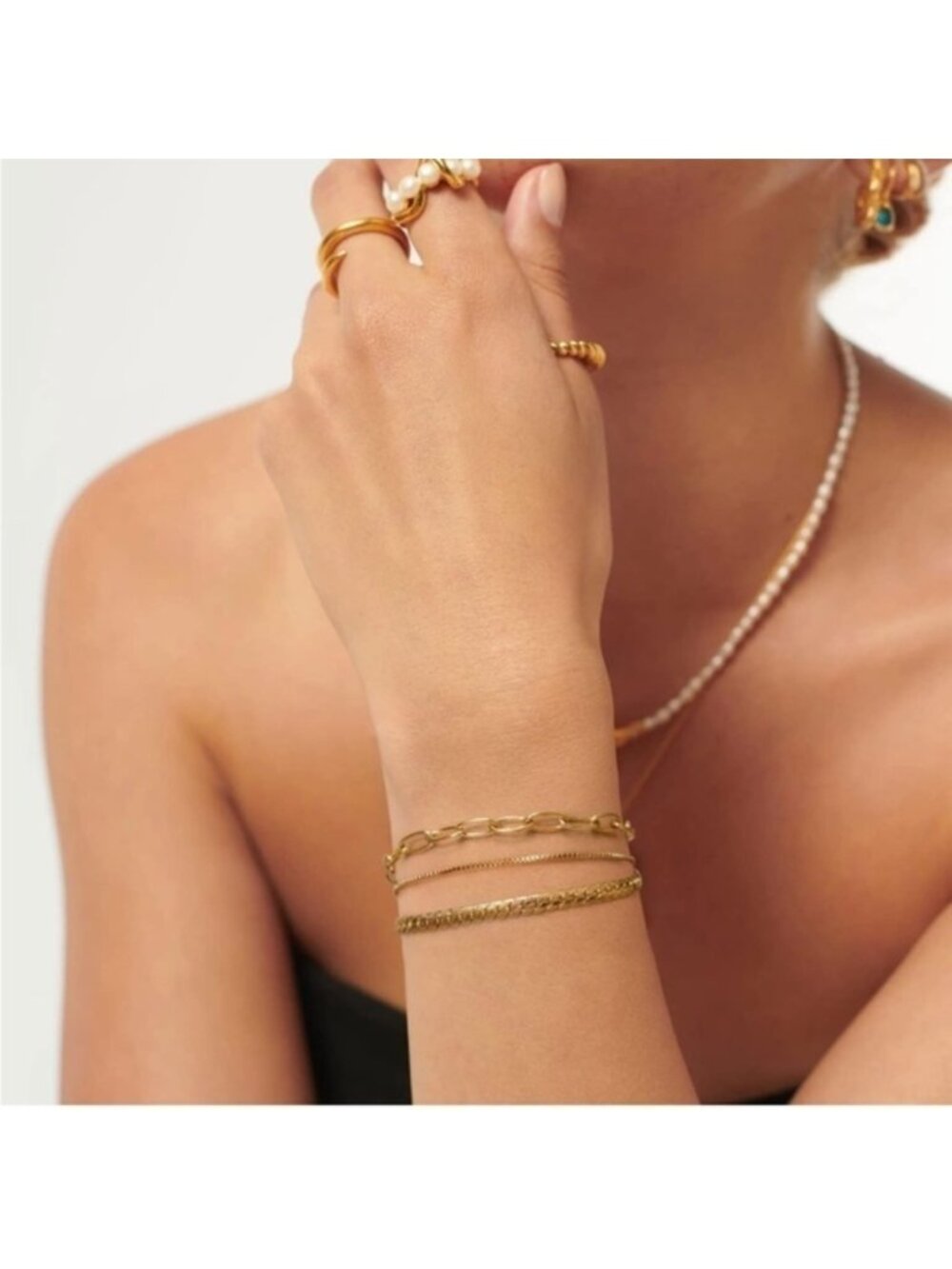 GOLD 14k Gold Plated Herringbone Chain Layered Bracelet